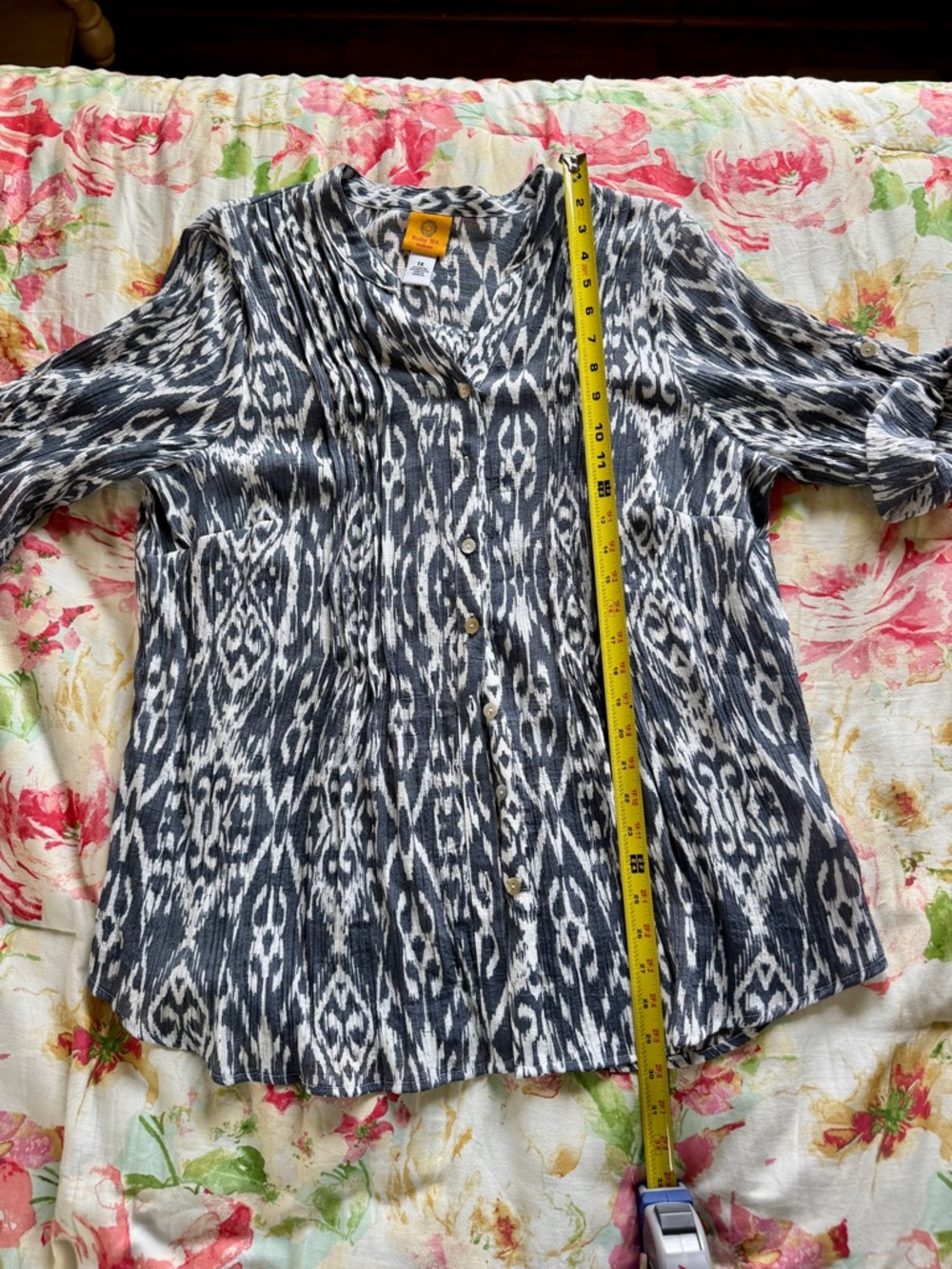 Ruby Rd. Ikat Button-Front Tunic in Gray and White - Picture 11 of 13